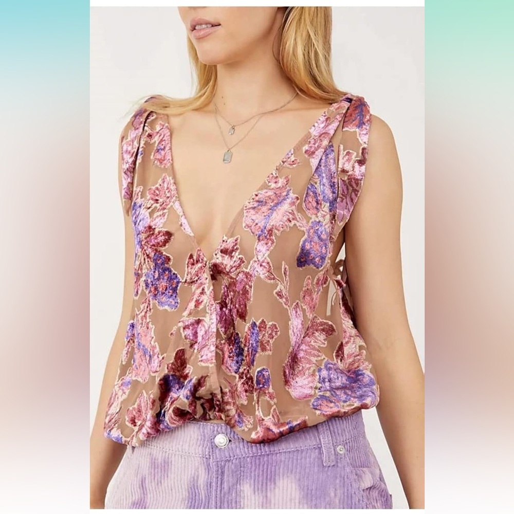 Free People Tied To You Floral Velvet Tank Top Size XS